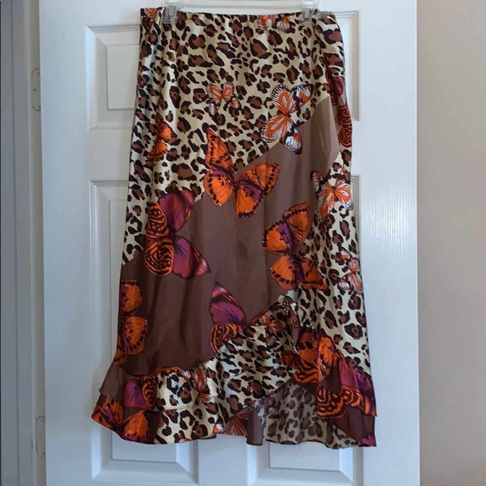 Leopard and butterfly satin skirt